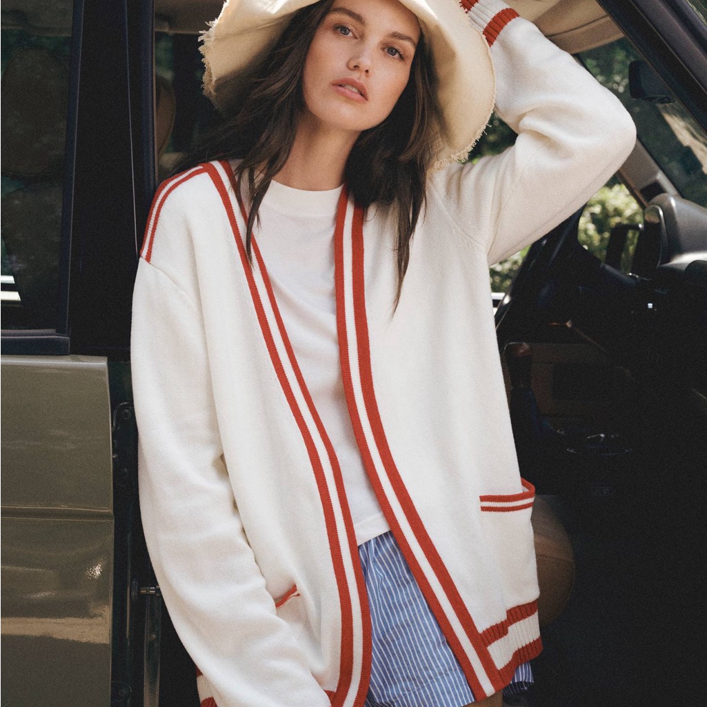 Ellsworth & Ivey Game Day Red & White Cardigan Sweater - Size Os